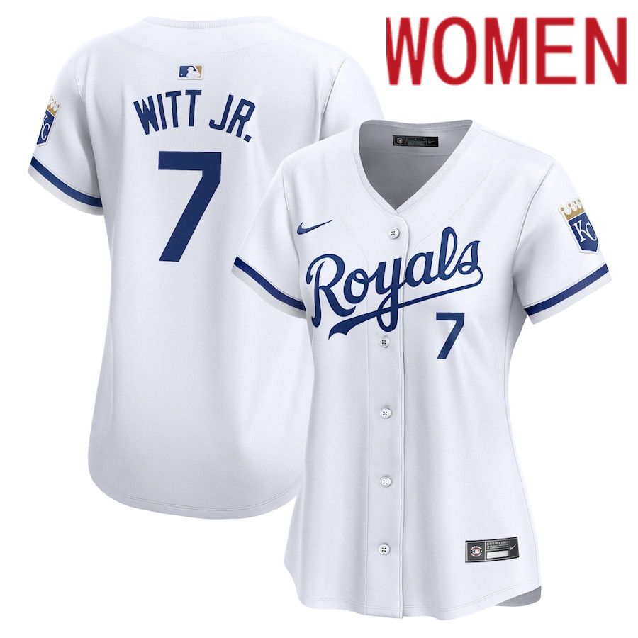 Women Kansas City Royals #7 Bobby Witt Jr. Nike White Home Limited Player MLB Jersey->customized mlb jersey->Custom Jersey